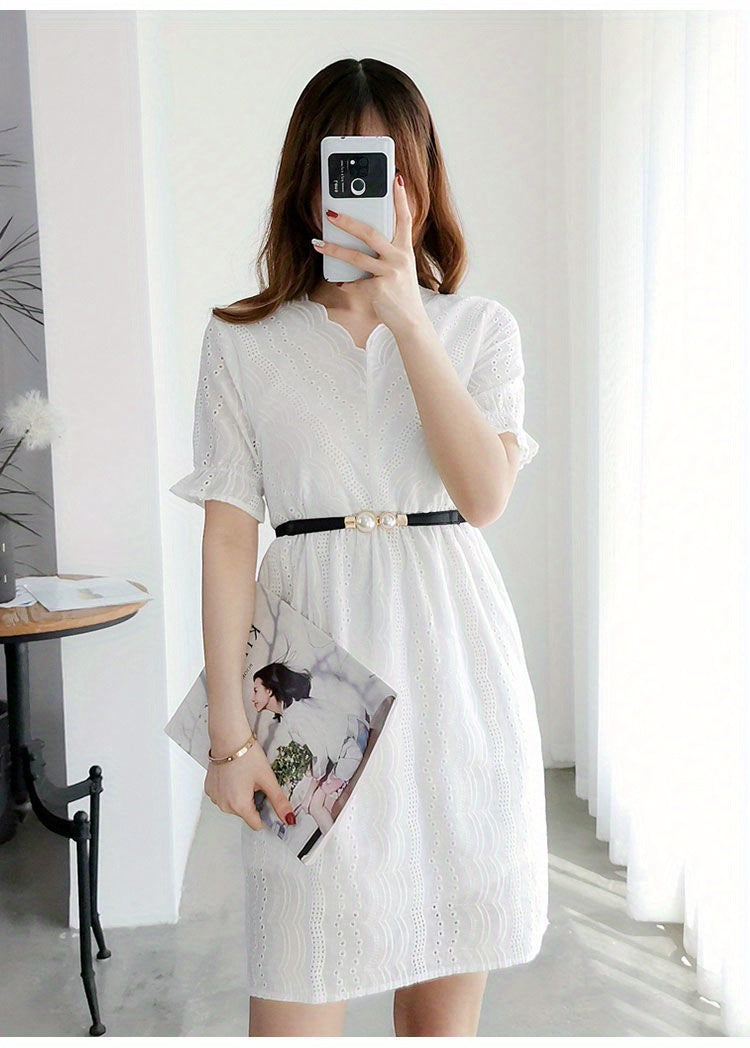 Faux Pearl Elastic Thin Belt, Women's Decoration For Dress, Fashion Simple Women's Buckle Thin Belt