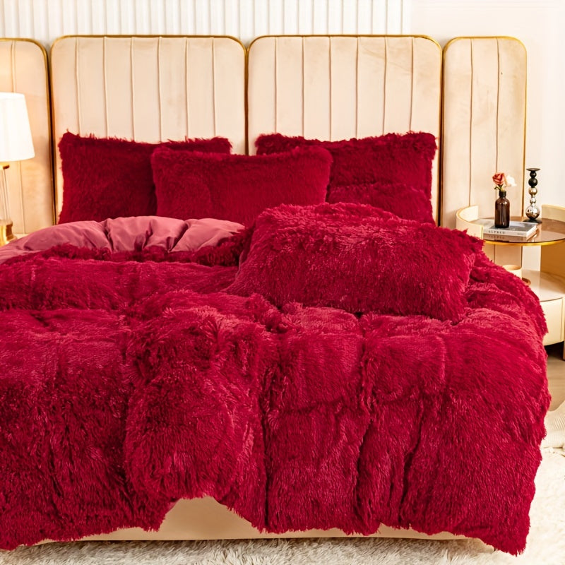 [Plush Duvet Cover Set] 3pcs Multicolor Plush Duvet Cover Set - Soft And Warm Bedding For Bedroom, Guest Room, And Dorm Decor