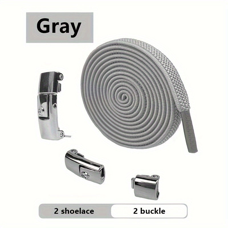 1Pair Elastic No-Tie Shoelaces, Lazy Metal Lock Laces For Women & Men