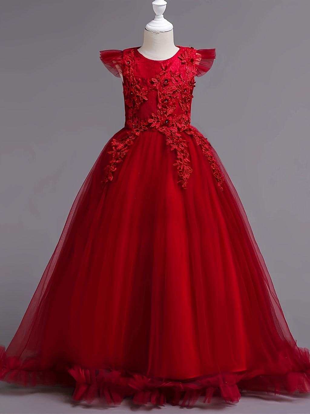 Girls Dresses Floral Lace Princess Dress With Tulle Birthday Party Wedding Sleeveless Pageant Evening Gown