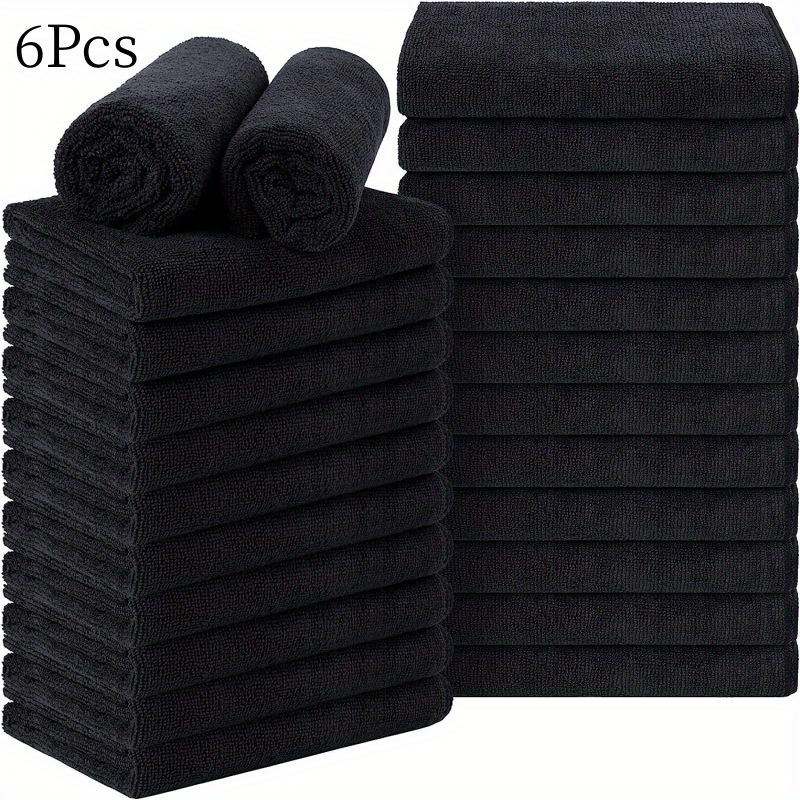 Luxurious 6pcs Set of Microfiber Face Towels - Gentle, Reusable Makeup Removing Cloths - Soft Washcloths for Sensitive Skin, 12x12 Inches, Black
