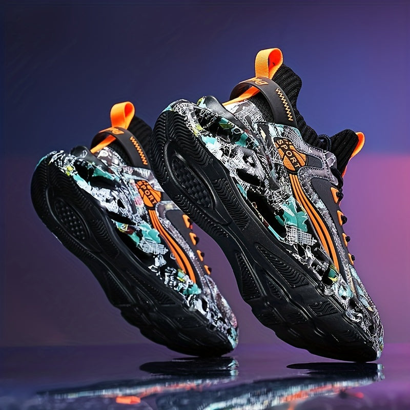 Shock-absorbing Breathable Graffiti Blade Type Men's Lace-up Sneakers - Running Shoes
