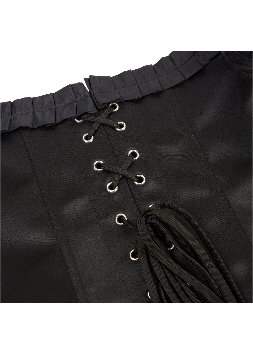 Off Shoulder Neck Corsets For Women Sheer Mesh Long Puff Sleeve Overbust Corset Gothic Lace-up Boned Bustier Tops Black