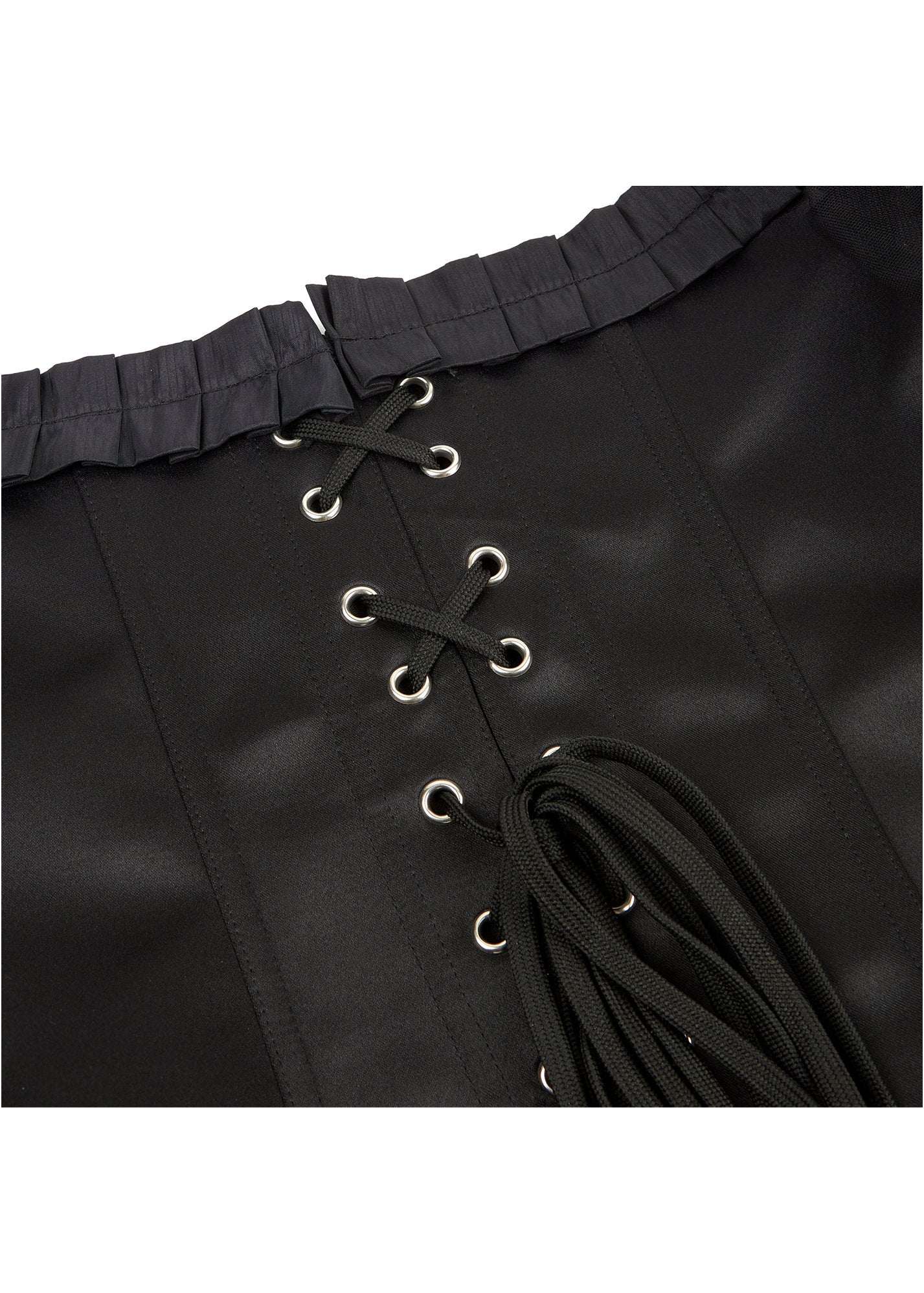 Off Shoulder Neck Corsets For Women Sheer Mesh Long Puff Sleeve Overbust Corset Gothic Lace-up Boned Bustier Tops Black