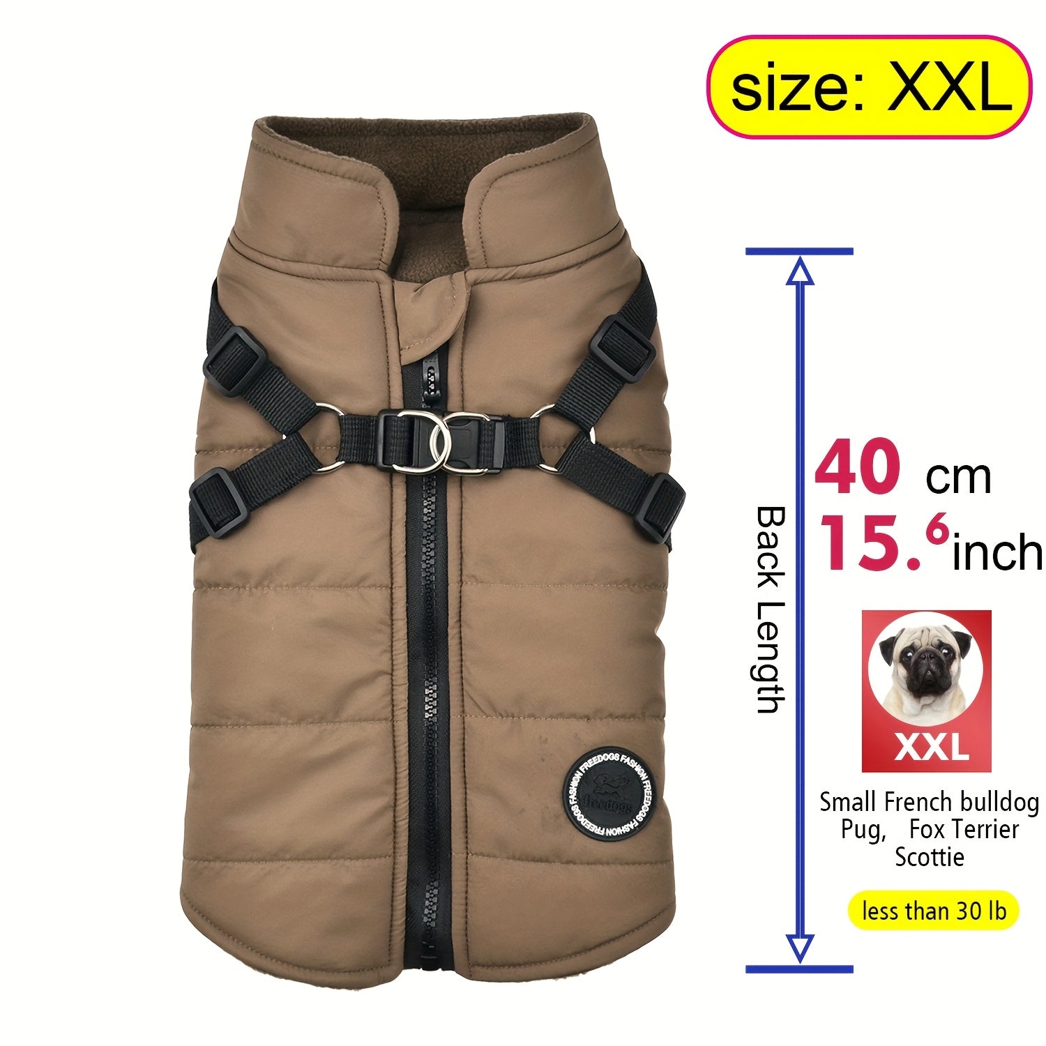 Warm Padded Dog Vest with Harness for Small and Medium Dogs - Red Coat for Extra Comfort and Security Christmas Gift