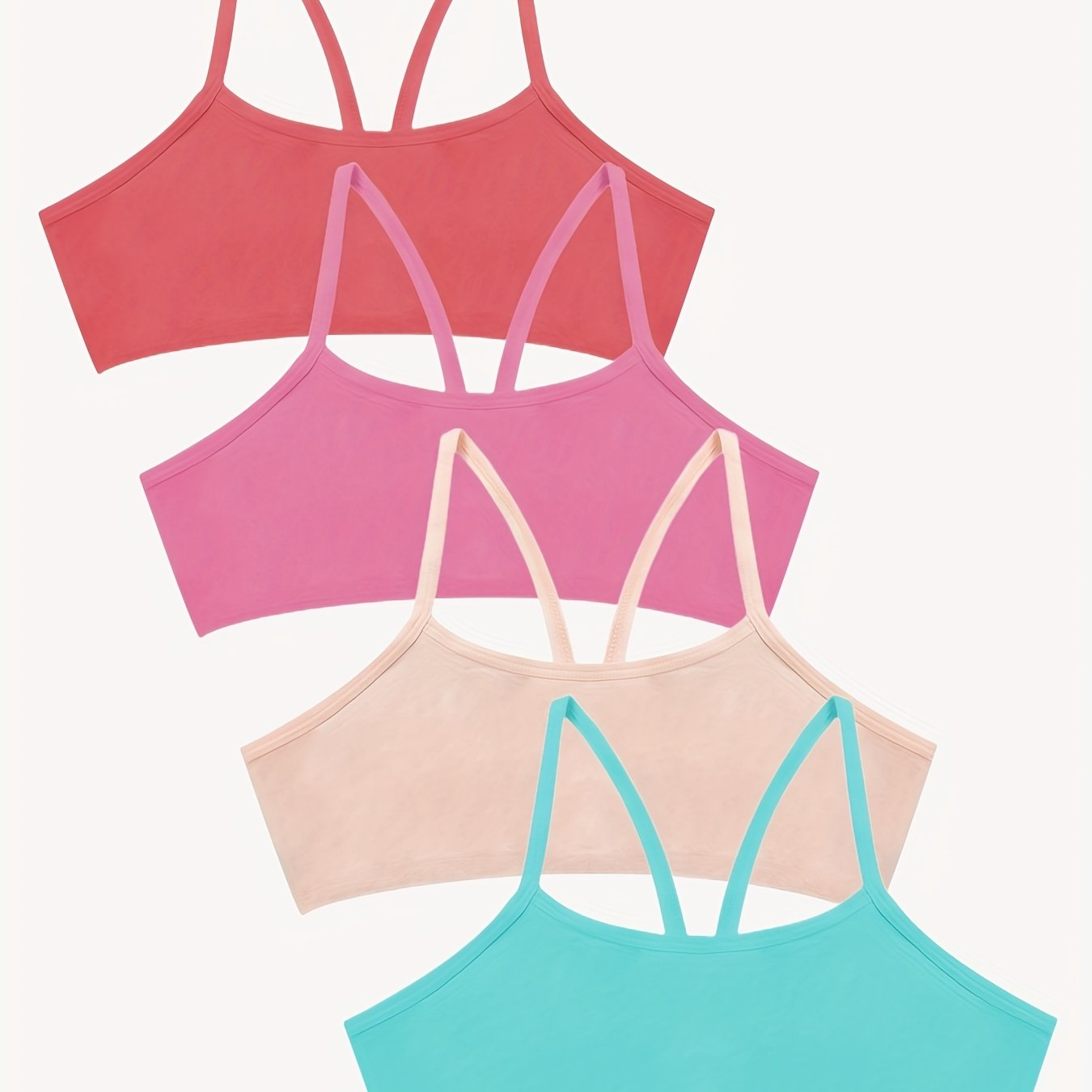 Holiday Style 4pcs Girls Training Bras Stretchy Sports Bralette Sleeveless Crops Tank Tops Underwears For 6-14 Years Old Kids