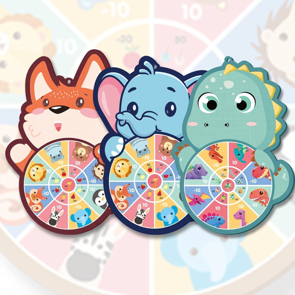 Set With 6 Sticky Balls And A Hook Sticky Ball Dart Target Board Cartoon Animal Target Game (Foxes, Elephants, Dinosaurs) Outdoor Sports Indoor Cloth Toys Educational Board Games