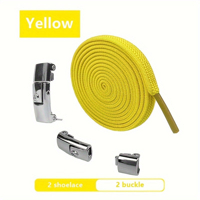 1Pair Elastic No-Tie Shoelaces, Lazy Metal Lock Laces For Women & Men