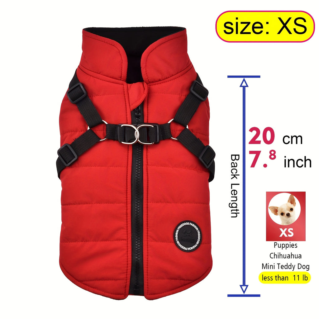 Warm Padded Dog Vest with Harness for Small and Medium Dogs - Red Coat for Extra Comfort and Security Christmas Gift