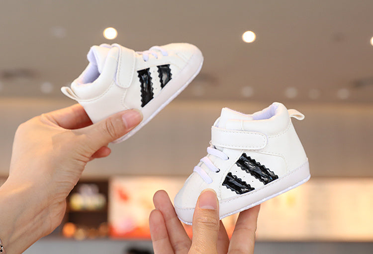 Infant & Newborn Boys' & Girls' Soft Sole Anti-Slip Sneakers - Breathable with Black Striped Design, Adjustable Buckle Closure, All-Season Casual Shoes for Toddlers, Baby Shoes, Toddler Footwear, Stylish Toddler Footwear, Com