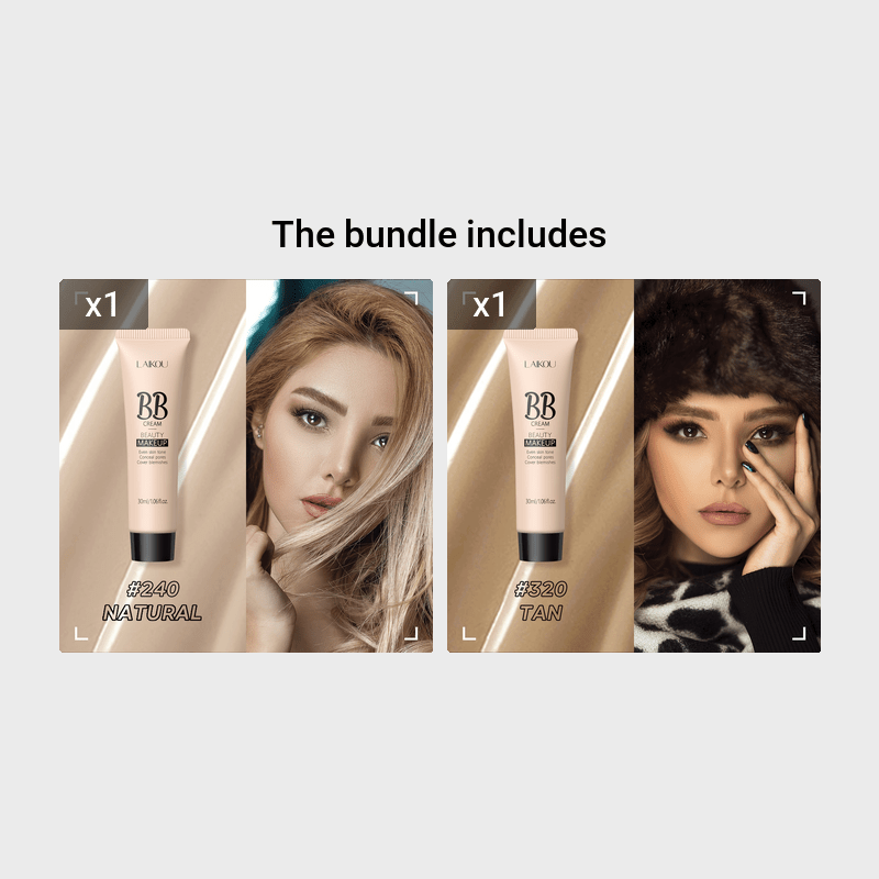 LAIKOU Waterproof BB Cream Full Coverage Concealer, Natural/Ivory/Tan 30ml, Long Lasting Foundation Make Up, Oil Control, Even Skin Tone, Hide Pores