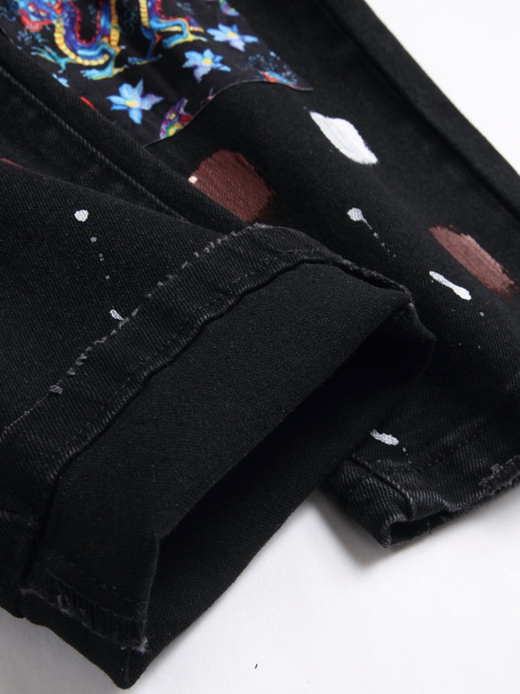 Men's Trendy Ripped Patchwork Jeans - Stretch Slim Fit with Vibrant Graffiti Art, Denim Material, Machine Washable, All-Season Style, Allseason Jeans|Distressed Denim|Comfortable Fit Jeans