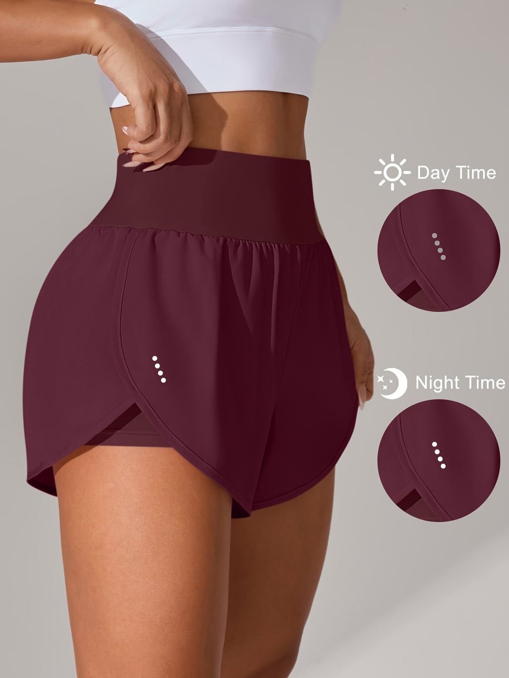 [Yoga Activewear] Women's Light Blue Yoga Shorts - Casual & Loose-Fit, High-Waisted with Ruffle Detail, Stretchy Polyester-Elastane Blend, Machine Washable, Perfect for Spring/Summer/Fall