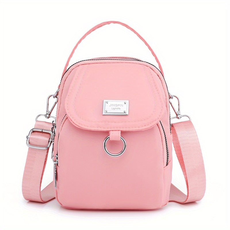 OGEHUAFEE Women'S Light Blue Nylon Shoulder Bag - Casual Mini Crossbody with Adjustable Strap, Multi-Layer, External Headphone Hole, Solid Color, Secure Zip Closure, Small Crossbody Bag