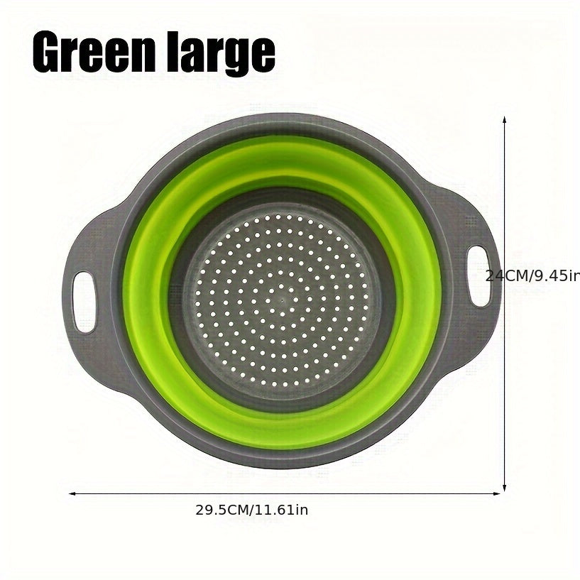 1/2 Set of Round Kitchen Draining Baskets, Foldable Funnel - Includes One Large And One Small, Perfect for Draining Pasta, Vegetables, And Fruits (Green, Red, Blue)