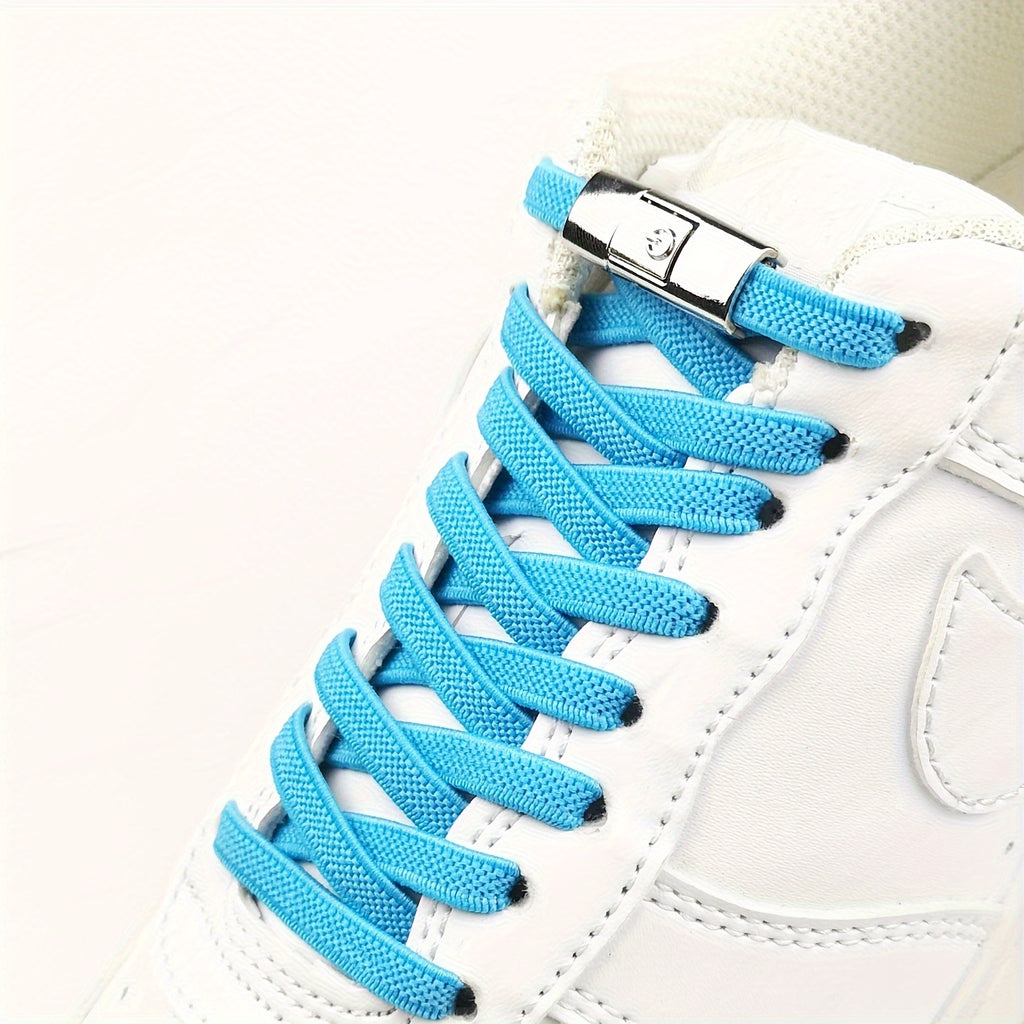 1Pair Elastic No-Tie Shoelaces, Lazy Metal Lock Laces For Women & Men