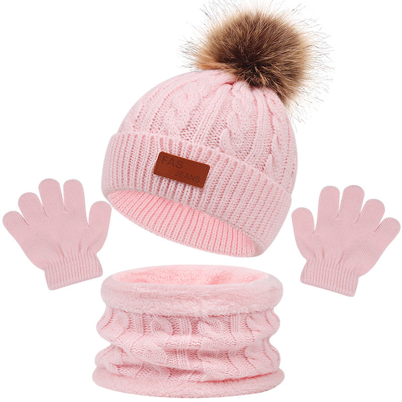 3pcs Youngsters Knitted Thermal Beanie Hat & Gloves & Scarf Set for Winter Warm Accessories
