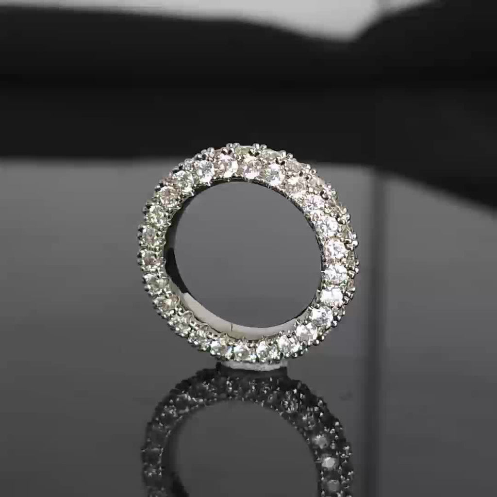 Women's 3 Row Eternity Ring 14K Gold Plated Cubic zirconia Eternity Band Ring Jewelry