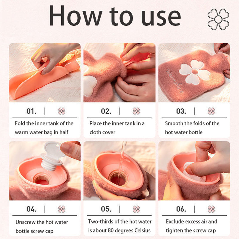 Warmshare 1.0 Liter Hot Water Bottle with Soft Green Cover - PVC, High Quality, Portable Hand and Feet Warmer for Bed Comfort, Bed Warmer | Plush Cover | Snuggleable Texture