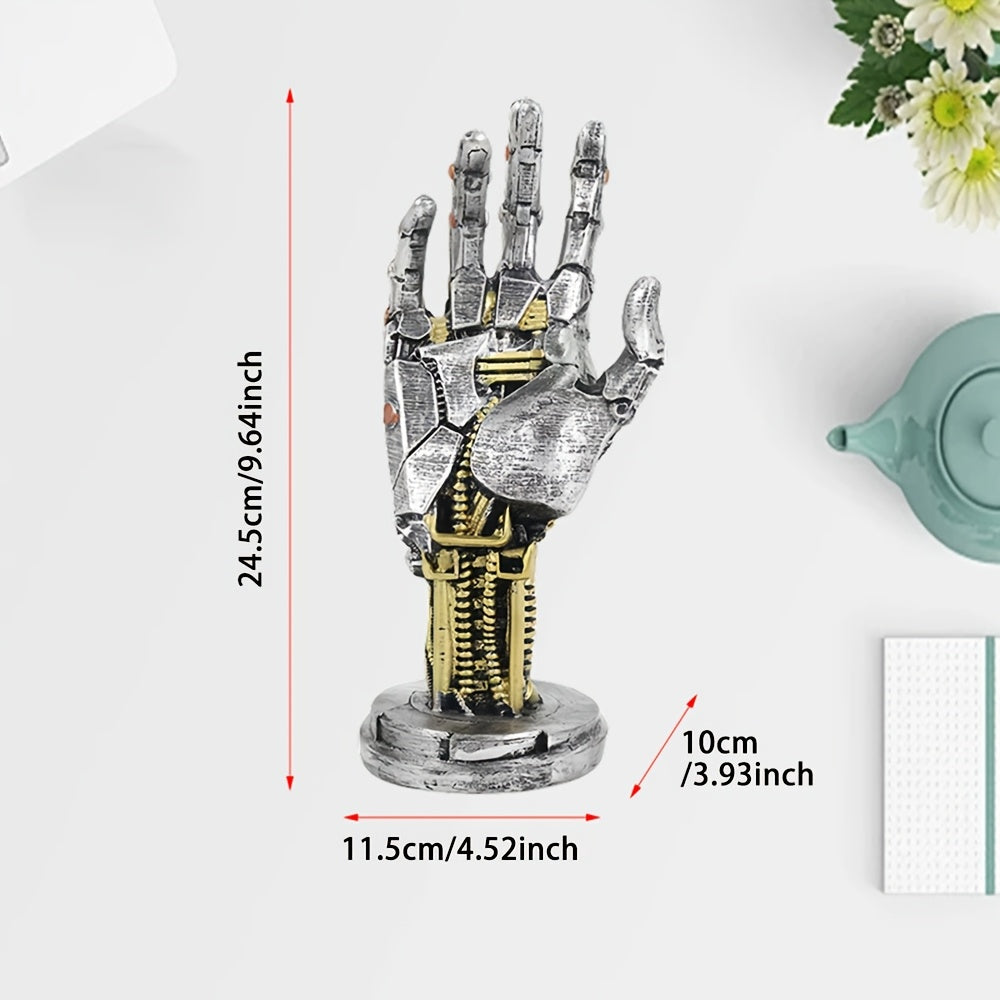 Cyberpunk Robot Hand Resin Figurine - Artistic Desk Decor with Gamepad Holder, Unique Palm Sculpture, Perfect for Room Decor