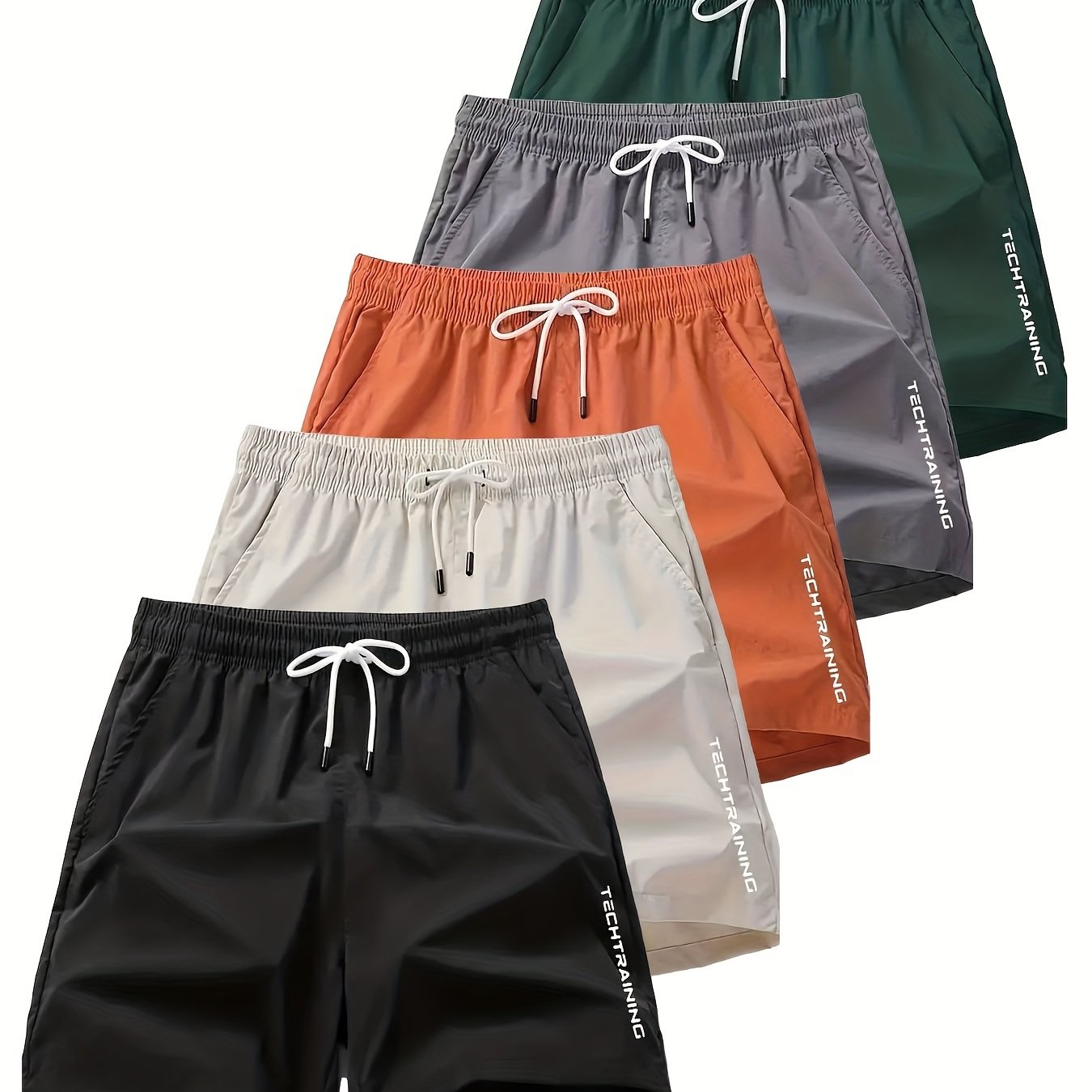 Polyester Non-Stretch Sports Style 5pcs 120g Alphabet Printed Shorts for Men, Loose Fit, Casual Wear, No Pocket, Not Waterproof, Basket Ball Sport