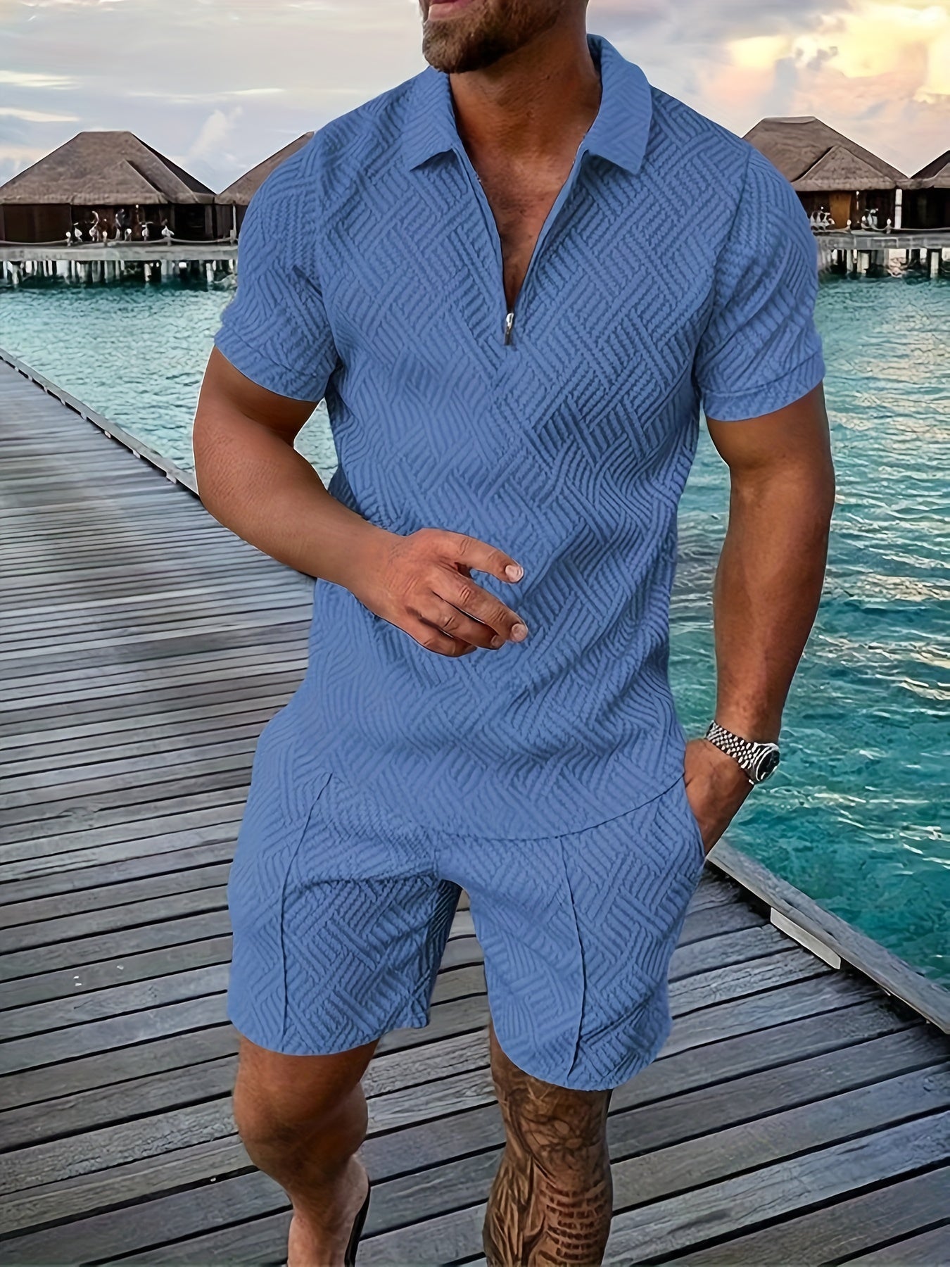 Men's T-shirt short sleeve + shorts casual sports suit blue