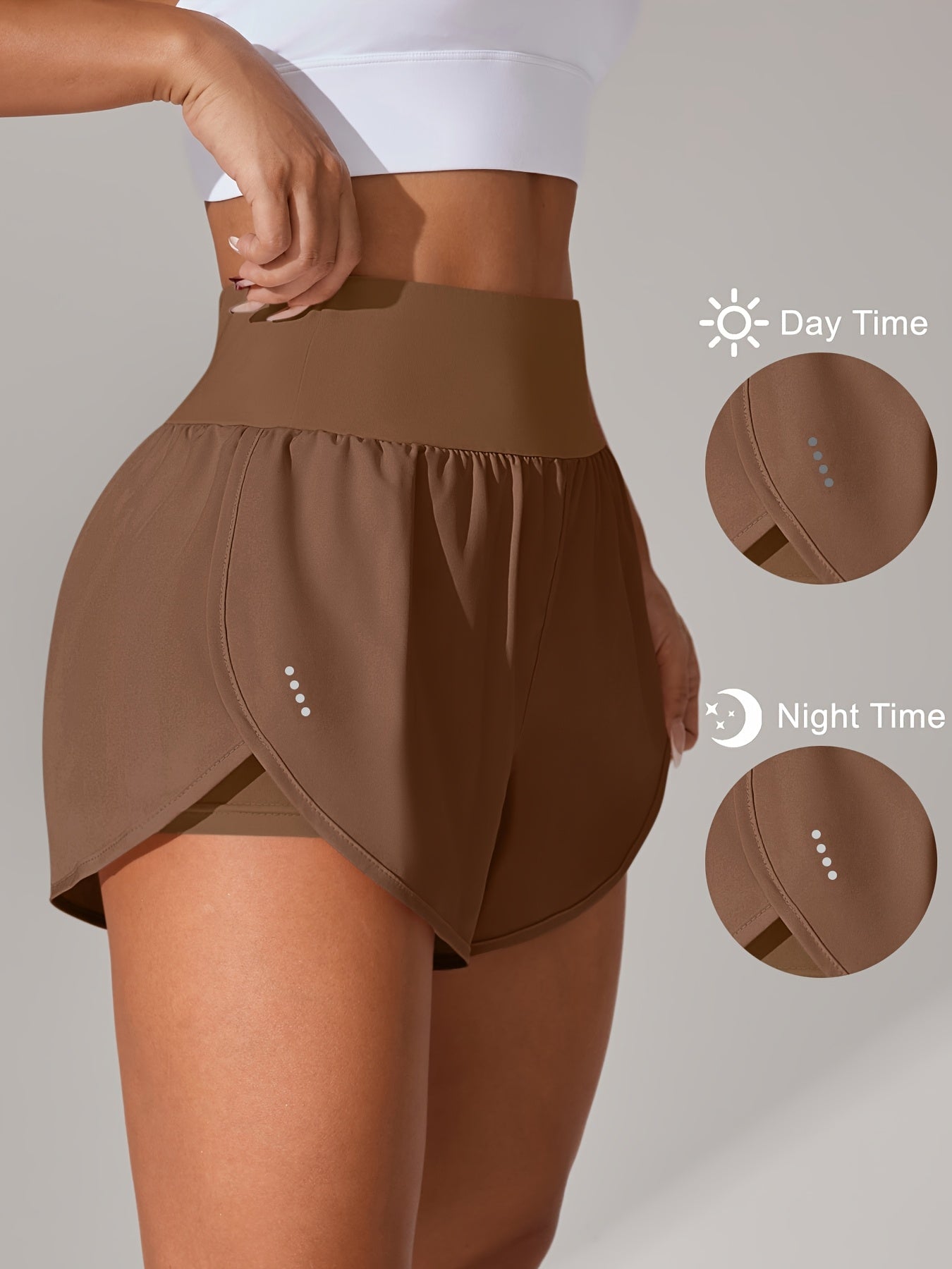 [Yoga Activewear] Women's Light Blue Yoga Shorts - Casual & Loose-Fit, High-Waisted with Ruffle Detail, Stretchy Polyester-Elastane Blend, Machine Washable, Perfect for Spring/Summer/Fall