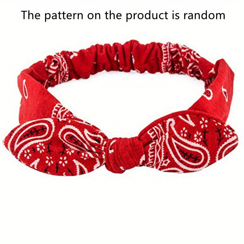Paisley Print Boho Head Band Soft Headband Vintage Bowknot Elastic Hair Bands Hair Accessories