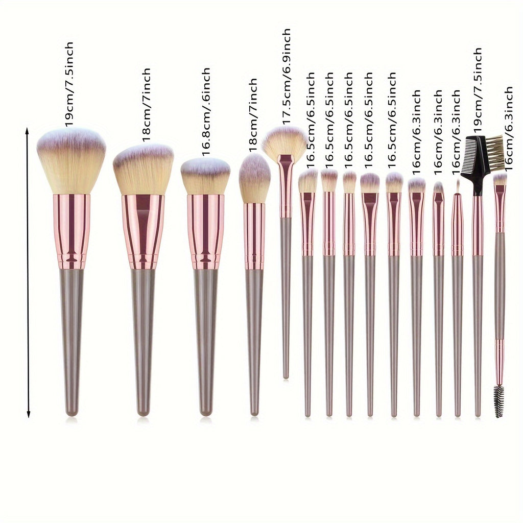 15PCS Professional Makeup Brush Set, Premium Synthetic Bristles Face Powder Blush Foundation Eyeshadow Blending Brushes Kit, Ideal For Makeup Beginner