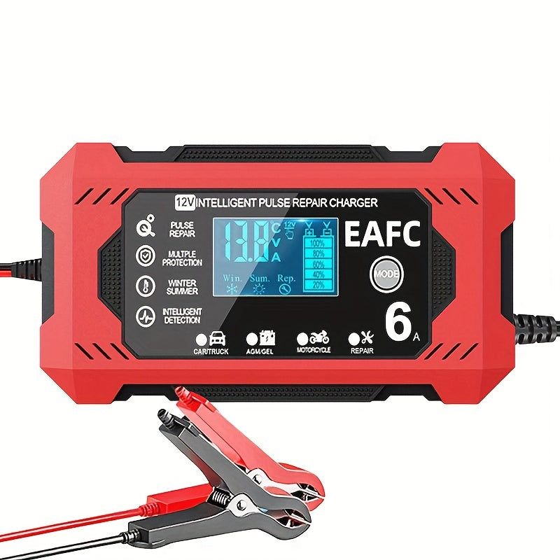 Car Battery Charger, 12V 6A Smart Battery Trickle Charger Auto 12V 24V Battery Maintainer for Car Truck Motorcycle Lawn Mower Marine Lead Acid Battery, Vehicle Battery Maintenance, Automotive Battery Care, Compact Charger, Po