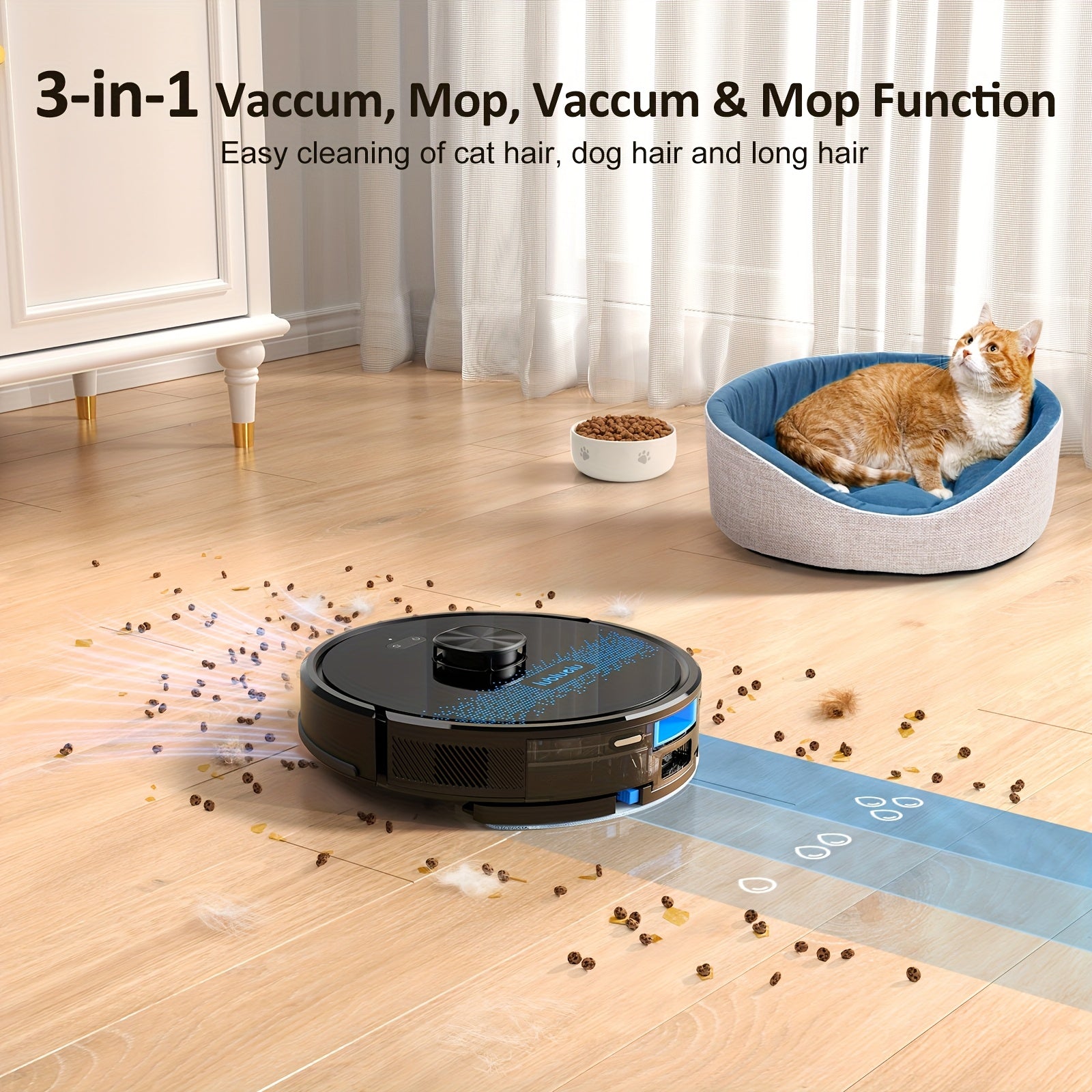 Robot Vacuum Cleaner And Mop Combo 4500Pa, Lubluelu SL60Ultra Robotic Vacuum, 150Mins Max, 56dB, 24 No-Go Zones For Pet Hair Carpets Floor
