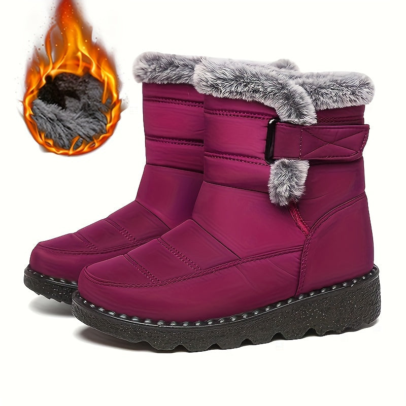 Faux Fur Waterproof Anti-slip Winter Boots, Warm Plush Inner Thick Sole Ankle Boots, Women's Snow Boots