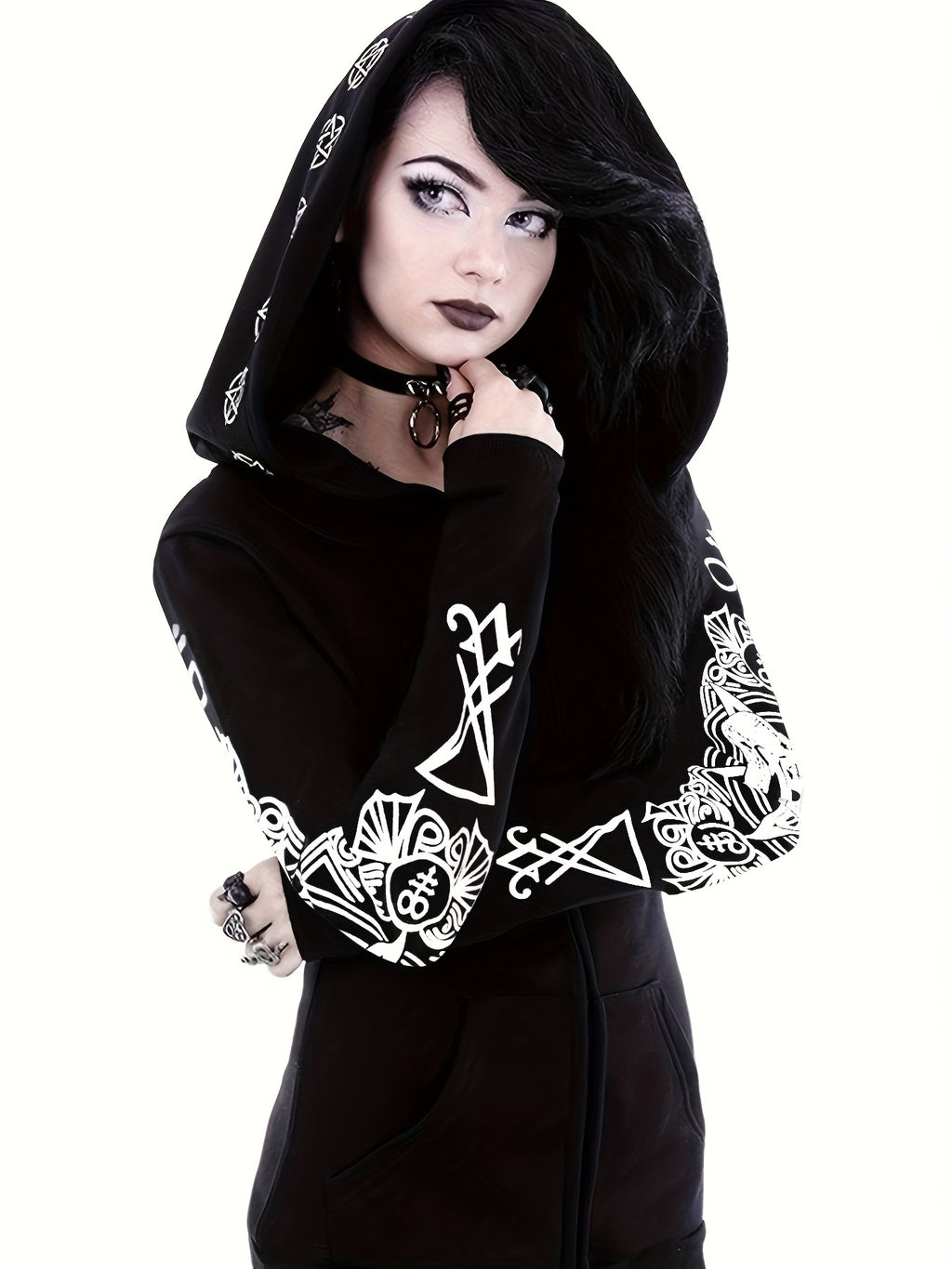 Women's Fashion Punk Style Geometric Print Zipper Sweatshirt