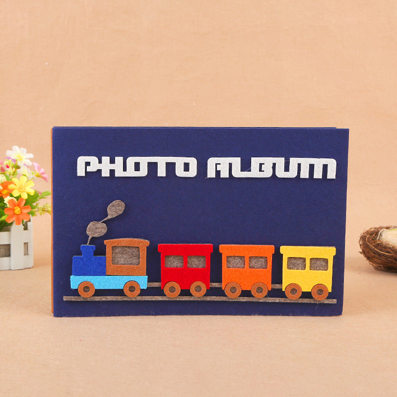 Cartoon Train Themed Felt Photo Album, Creative Self-Adhesive DIY Picture Book, Fabric Material With Gift Box Packaging