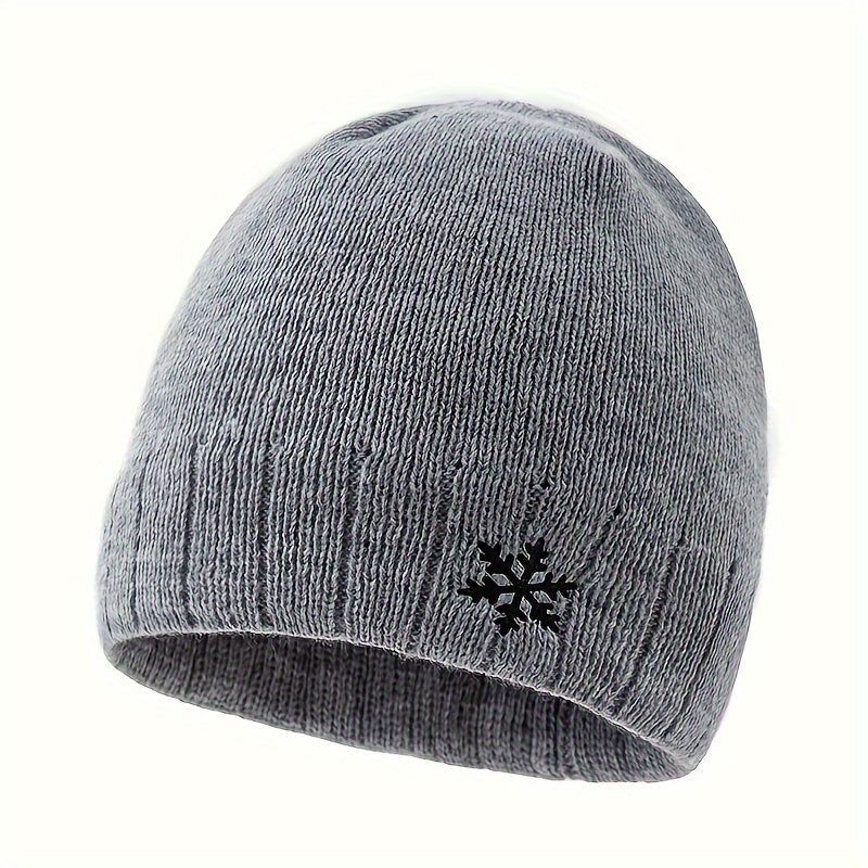 Snowflake Logo Striped Knitted Beanie, Double-Layer Fleece-Lined Thick Warm Comfortable Brimless Hat for Autumn and Winter Outdoor Casual Sports Mountaineering Skiing Running Cycling Windproof Ear Protection Street Hip-Hop Sn