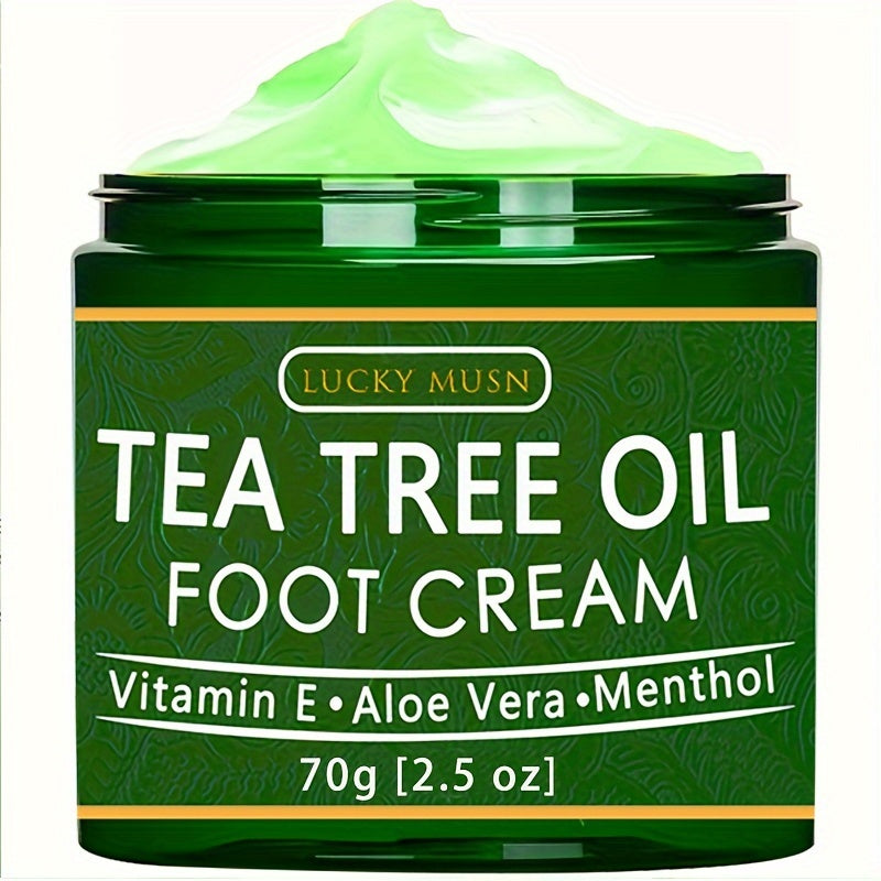 2oz LUCKY MUSN Tea Tree Oil Foot Cream with Aloe Vera, Hyaluronic Acid & Honey - Intense Moisturizing for Dry Cracked Feet, Care, Alcohol-Free, All Light Beige Types, Feet Care Products, Natural Ingredient Design, Aloe Vera I