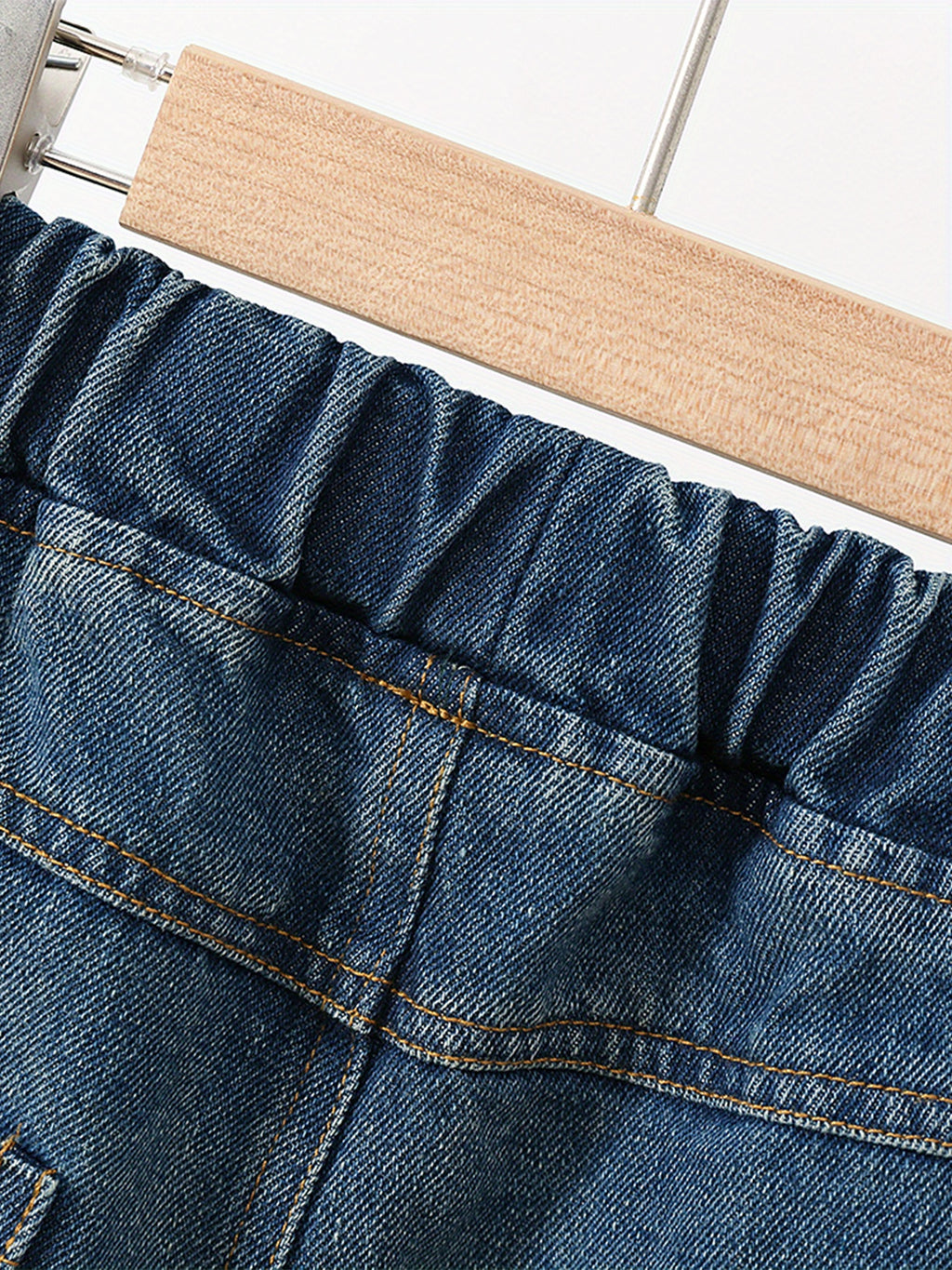 Girls Ripped Tapered Jeans, Cartoon Pattern Elastic Waistband Denim Jeans Kids Clothes