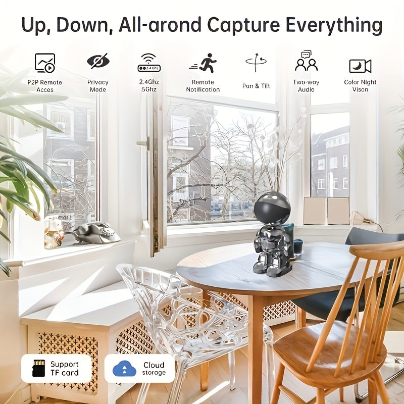 3MP HD Smart Robot Security Camera with 360° Night Vision, Two-Way Audio, Motion Detection & Wi-Fi - Indoor/Outdoor Wireless Pet & Home Surveillance System, 1296P HD Video, App-Controlled Robot Camera for Bedroom, Living Roo
