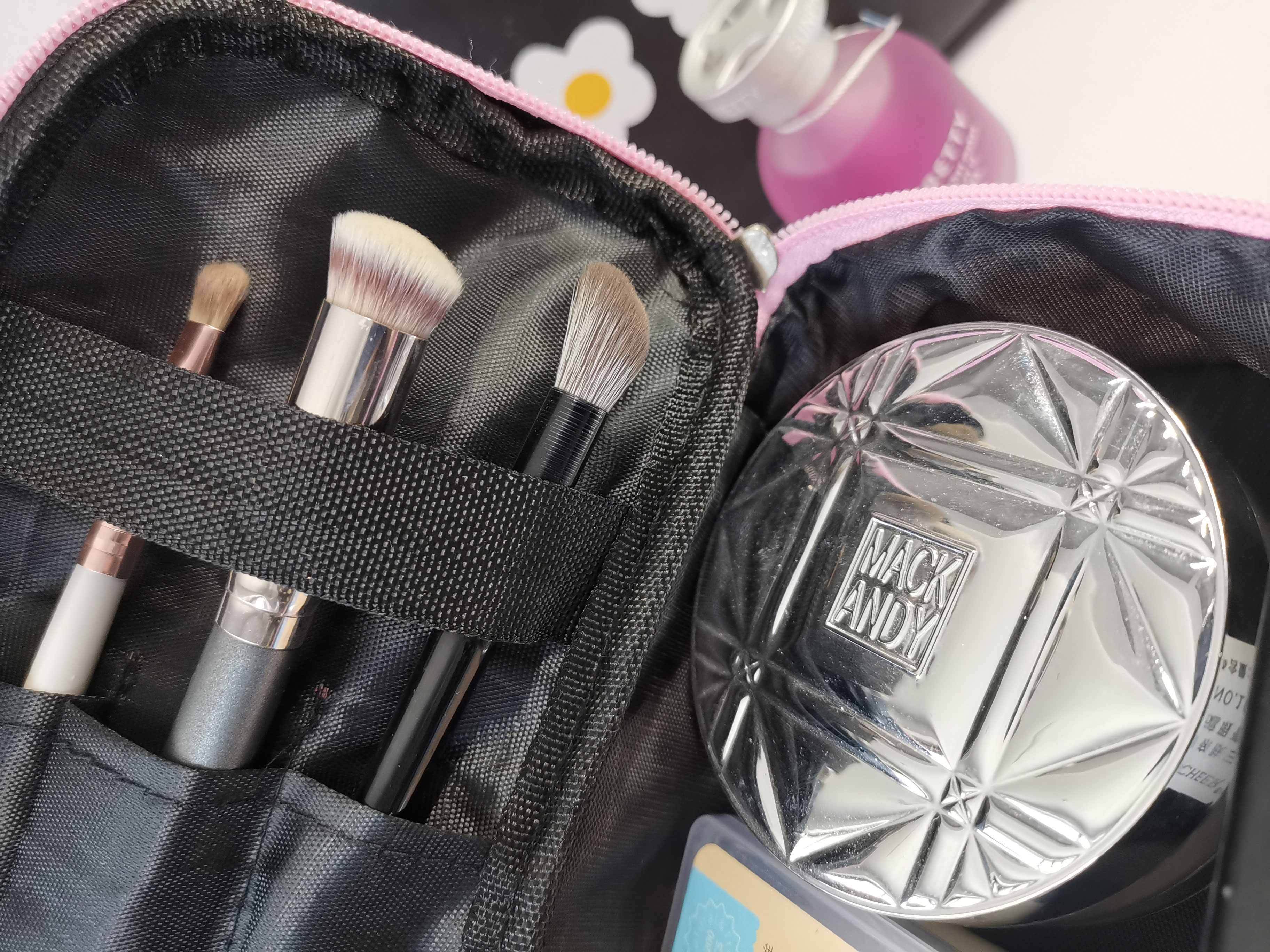 Polka Dot Double Layer Travel Makeup Case - Toiletry Pouch Storage Bag With Handle And Brush Storage Area For Women Ladies