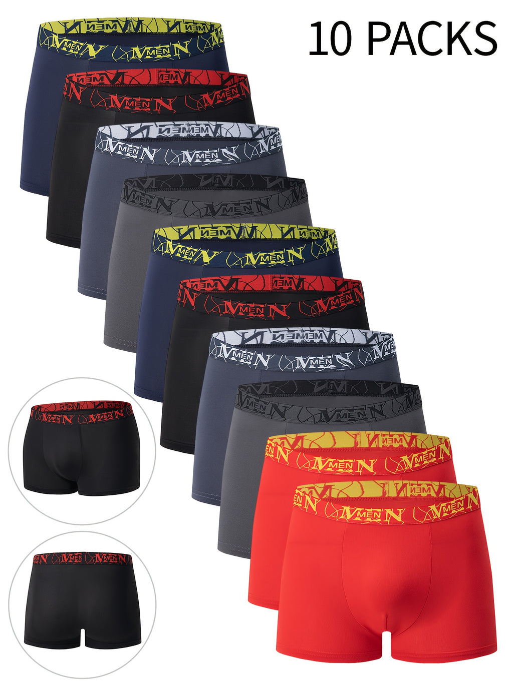10-Pack Men'S Boxer Briefs - Breathable, Comfortable, Stretchy Underwear with "NINJA" Graphic, Solid, Perfect for Casual Attire, Gym, or Everyday Wear