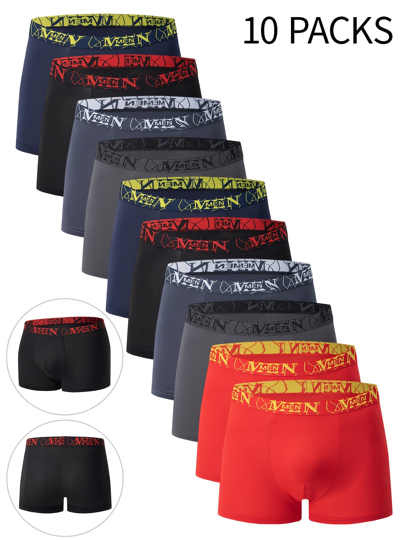 10-Pack Men'S Boxer Briefs - Breathable, Comfortable, Stretchy Underwear with "NINJA" Graphic, Solid, Perfect for Casual Attire, Gym, or Everyday Wear