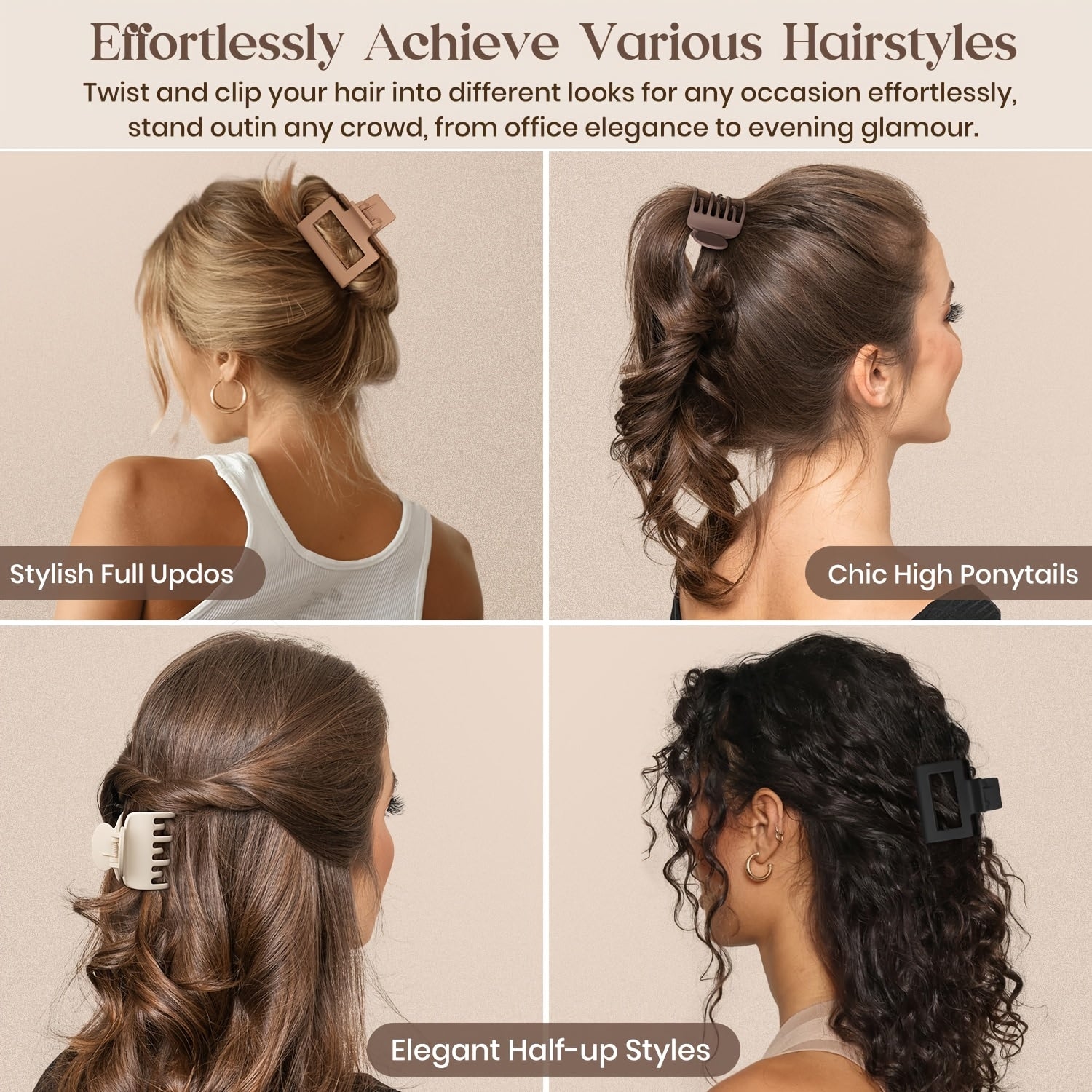 4pcs/8pcs Medium Claw Hair Clips for Women, Matte 1.6 Inch Rectangle Double Row Teeth Hair Claw Clips for Thin/Medium Fine Hair, Non Slip Jaw Clips, Formal Hairstyles, Wedding Hair Clips, Matte Finish, Smooth Grip, Durable Cl