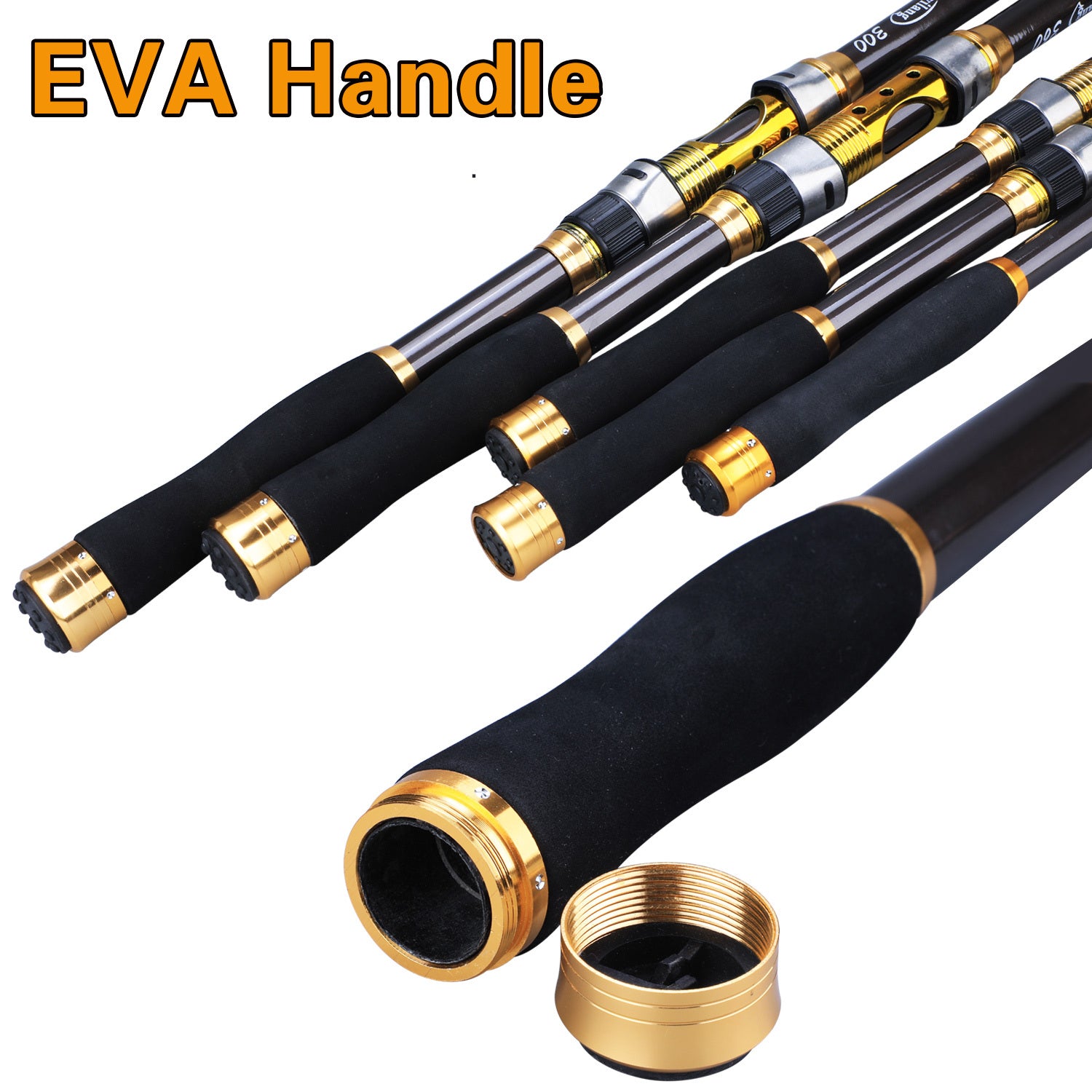 [Quality Construction] Sougayilang Ultralight Carbon Fiber Spinning Fishing Rod - Portable, Medium Action, 204.83-299.92cm Extendable Length, Black & Golden with Comfort Grip Handle - Ideal for All Anglers