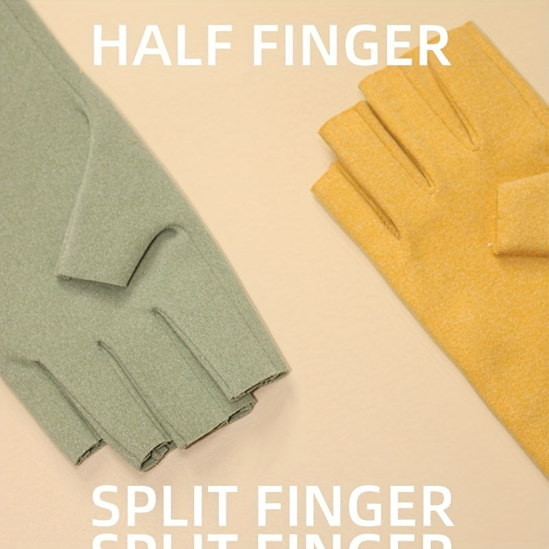 Fleece Coldproof Self-heating Gloves Solid Color Stretch Half Finger Touch Screen Gloves Winter Warm Women's Gloves