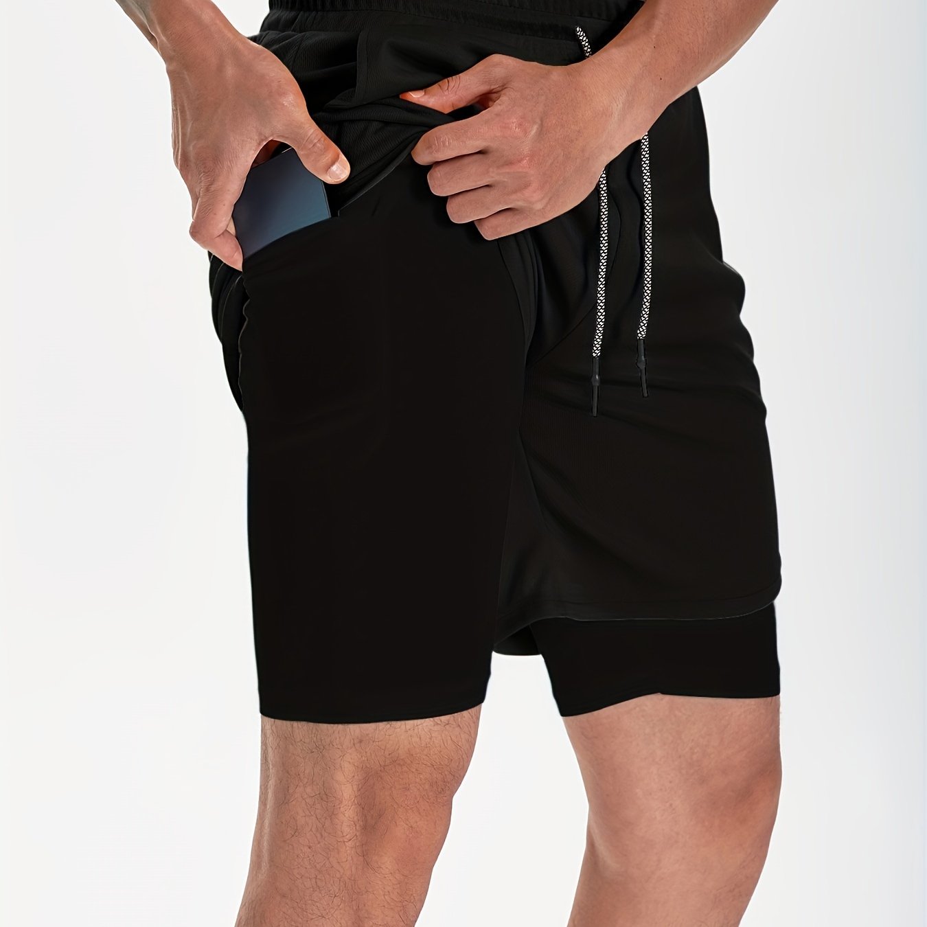 Men's 2 In 1 Workout Running Shorts, Quick Dry Athletic Gym Training Multicolor Shorts With Phone Pockets