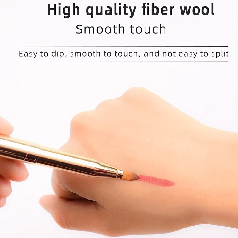 Two-Headed Retractable Lipstick Brushes - Soft Nylon Bristles, Durable Metal Rod, Unscented, All Skin Types, Portable Makeup Tool with Protective Cover for Women and Ladies