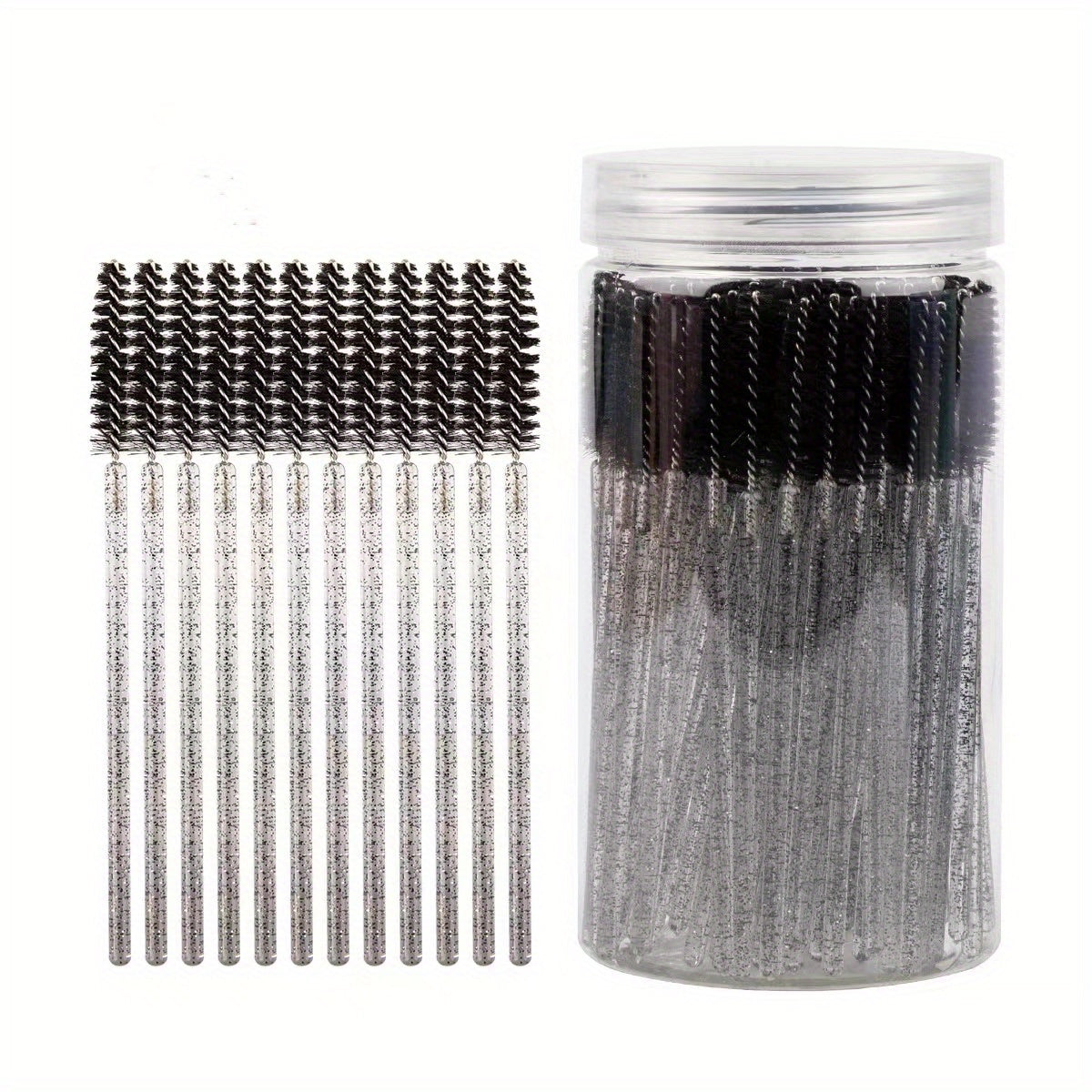 100pcs Eyelash Brushes with Container - Mascara Wands, Eyebrow Brush, and Eyelash Comb for Eyelash Extensions and Makeup Application