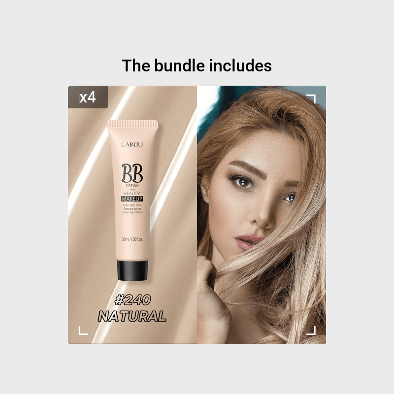 LAIKOU Waterproof BB Cream Full Coverage Concealer, Natural/Ivory/Tan 30ml, Long Lasting Foundation Make Up, Oil Control, Even Skin Tone, Hide Pores
