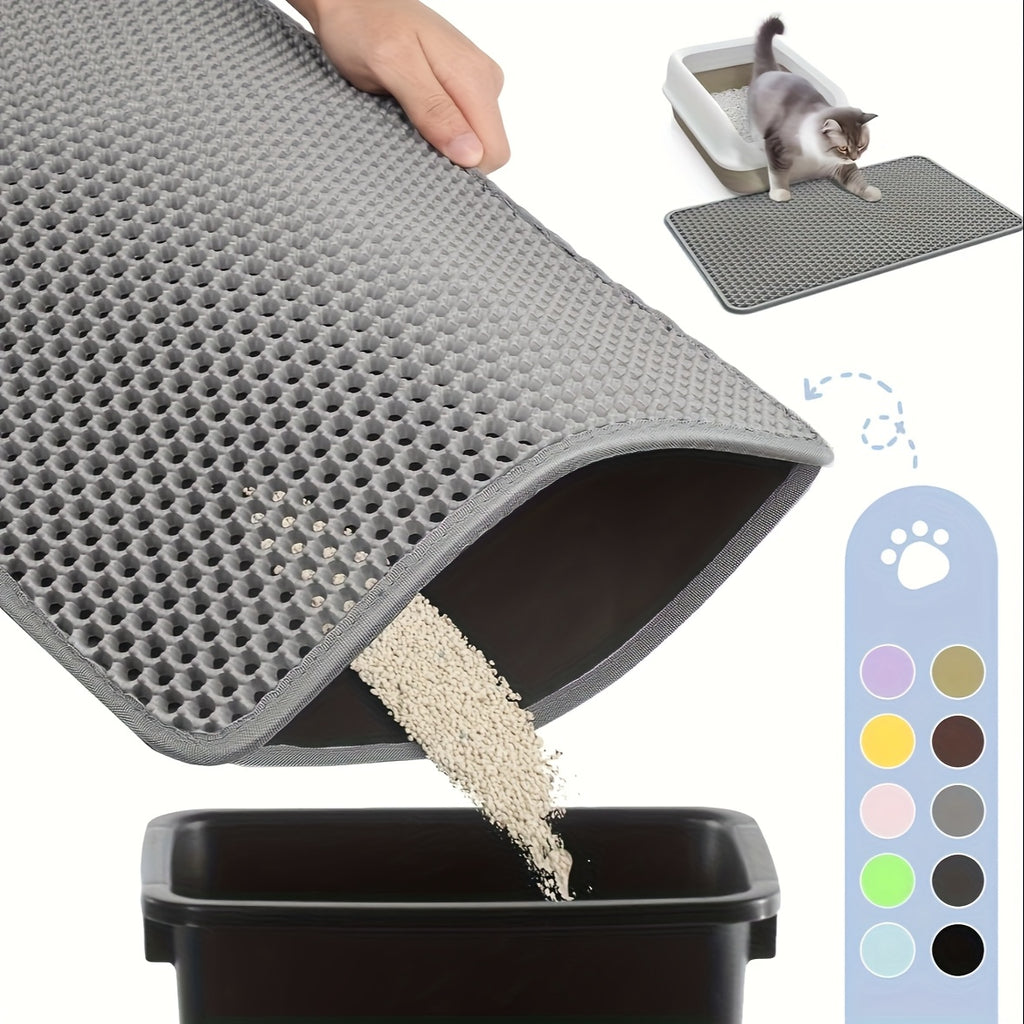 Cat Litter Mat, Beautiful Honeycomb Cat Litter Box Catcher Pad, Suitable for Cats, Odor Control Double Layer, Urine Waterproof, Washable, Phthalate-Free