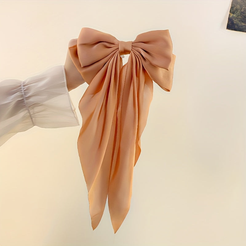 Korean Style Large Red Bow Hair Clip for Women - Long Ribbon Butterfly Hair Accessory with Secure Hold, Elegant Hairpin for Long Hair, Versatile for Casual & Formal Events, Hair Accessories, Formal Hairpiece, Sophisticated De